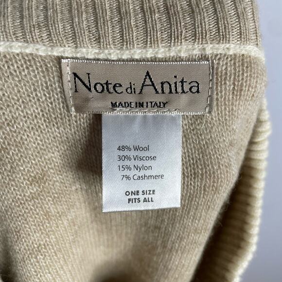 Note Di Anita Women's Sweater Poncho Wool Shawl Made in Italy Tan One Size - Picture 9 of 9